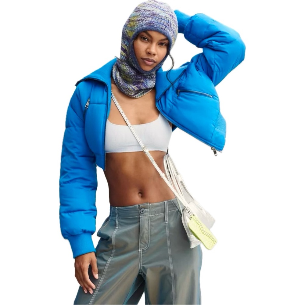 Urban Outfitters Lily Crop Puffer Jacket Sz M In Blue NWT